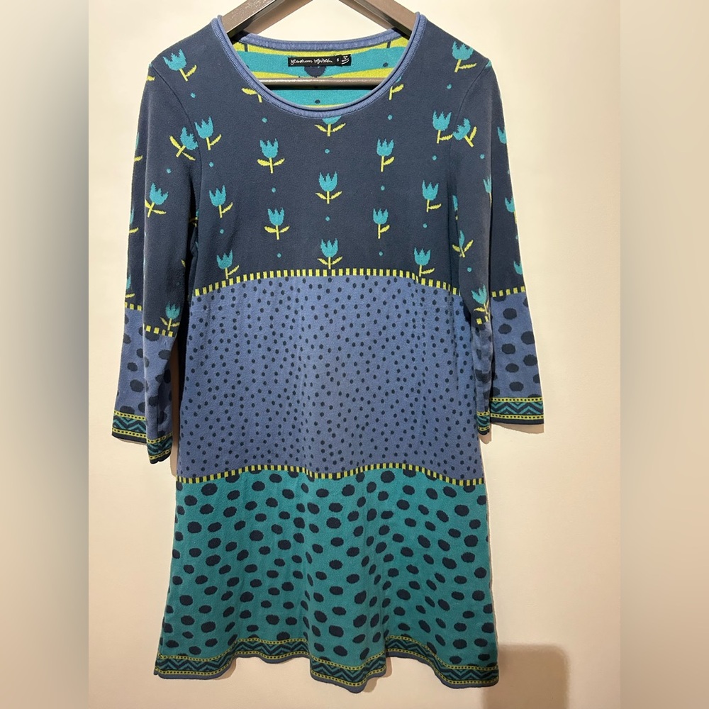 Gudrun Sjoden Teal and Blue Polka Dot Knit Dress size small